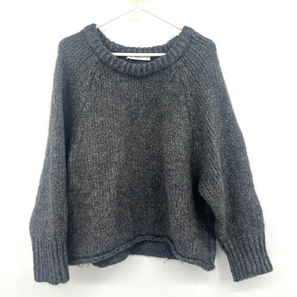 ZARA Knit Womens M Charcoal Gray Wool Mohair Blend Chunky Oversized Sweater